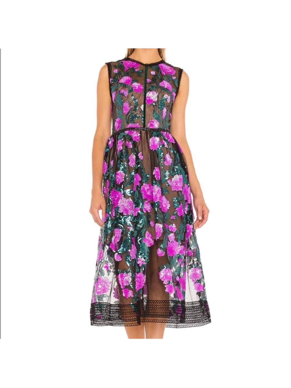 Bronx Banco Rafaella dress Fuchsia pink black floral lace sequin size small